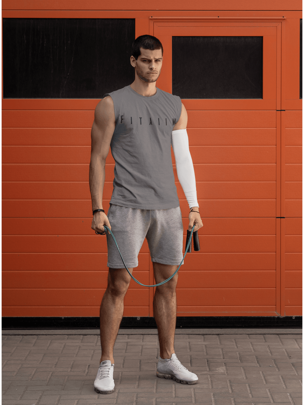 Arrival Round Neck Sleeveless Tank Charcoal Grey - Fitaiim