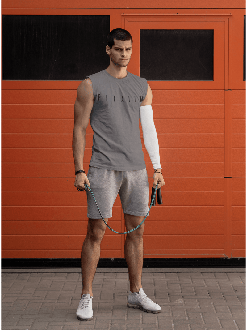 Arrival Round Neck Sleeveless Tank Charcoal Grey - Fitaiim