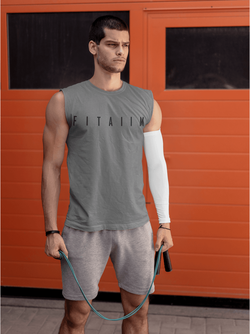 Arrival Round Neck Sleeveless Tank Charcoal Grey - Fitaiim
