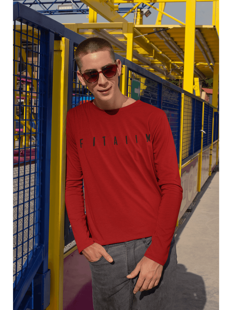 Arrival Round Neck Full Sleeve T-Shirt Red - Fitaiim