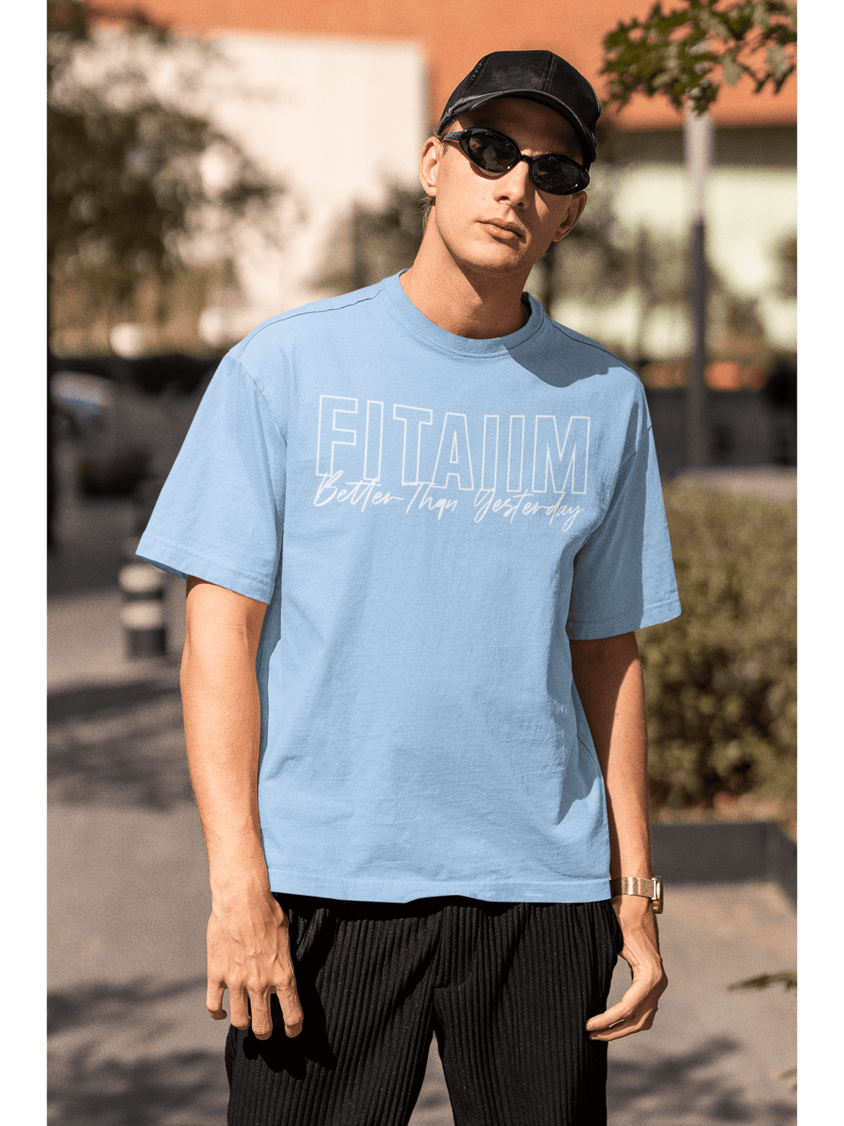 Oversized Men T-Shirt Baby Blue - Fitaiim