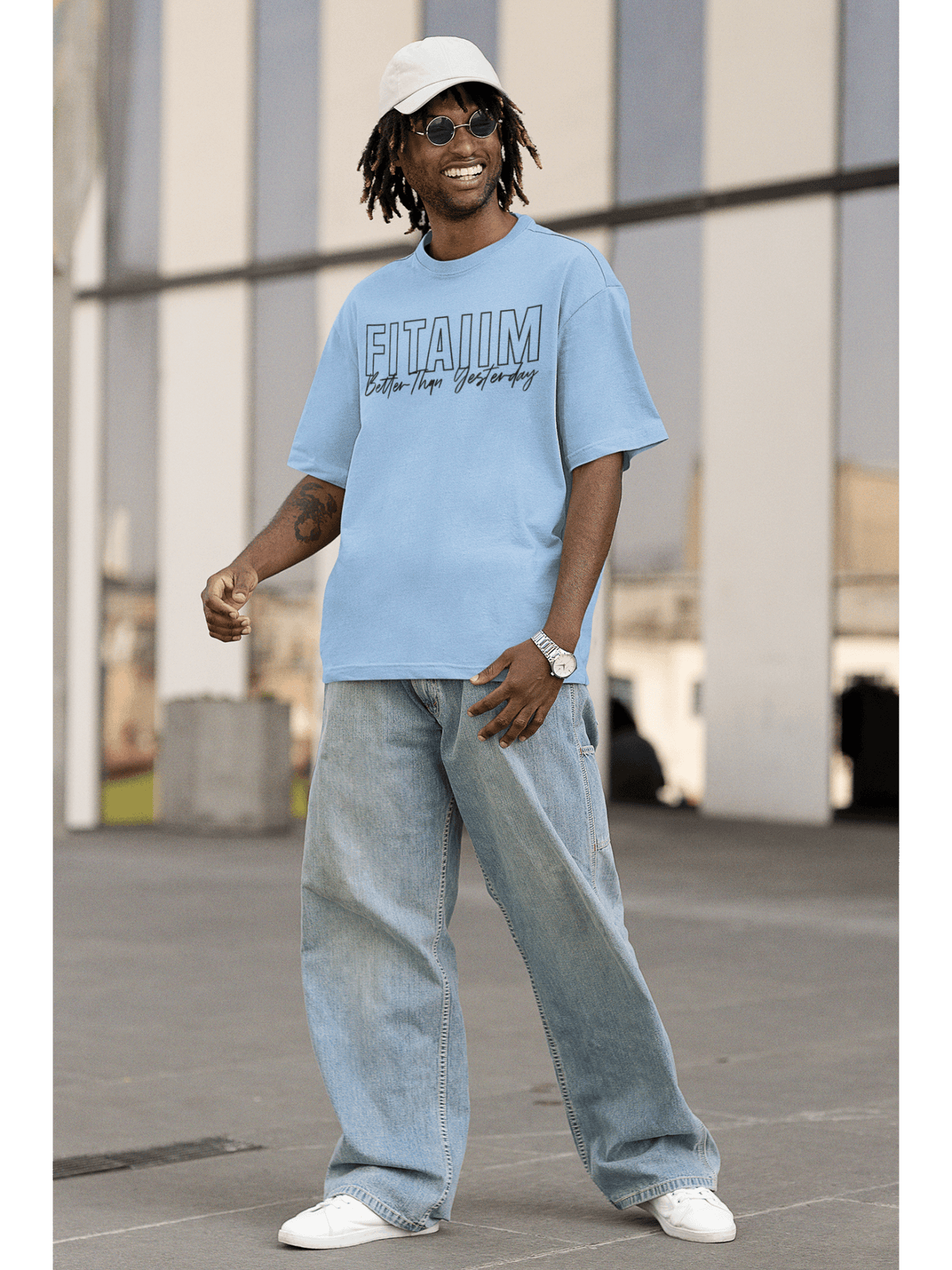 Oversized Men T-Shirt Baby Blue - Fitaiim