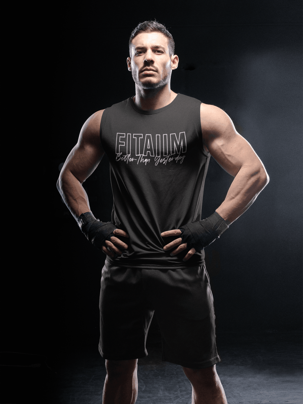 Round Neck Sleeveless Men Tank Black - Fitaiim