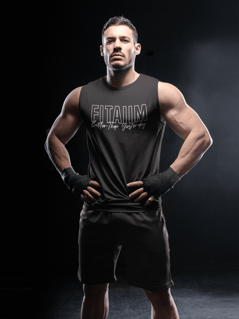 Round Neck Sleeveless Men Tank Black - Fitaiim