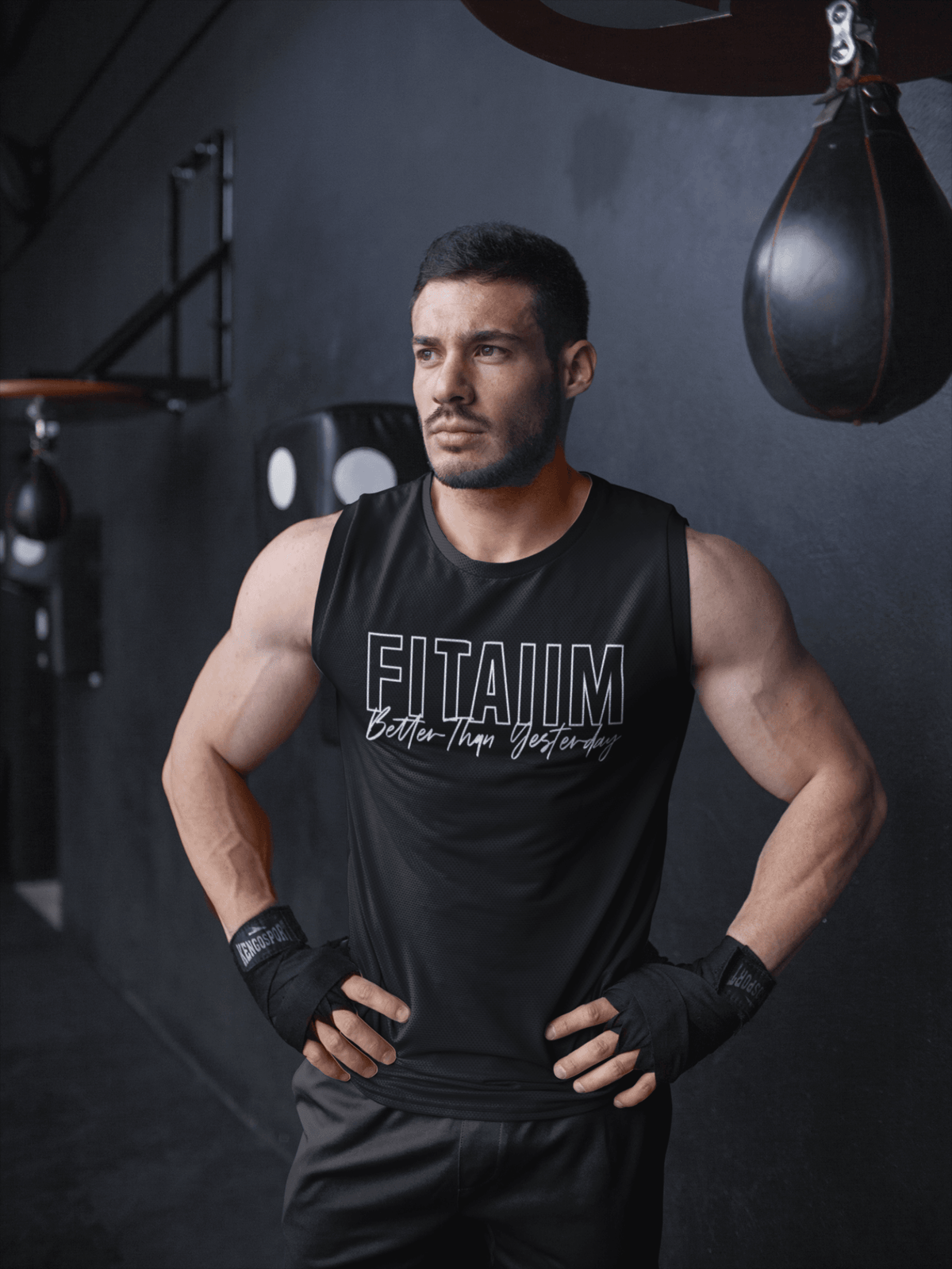Round Neck Sleeveless Men Tank Black - Fitaiim