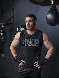 Round Neck Sleeveless Men Tank Black - Fitaiim