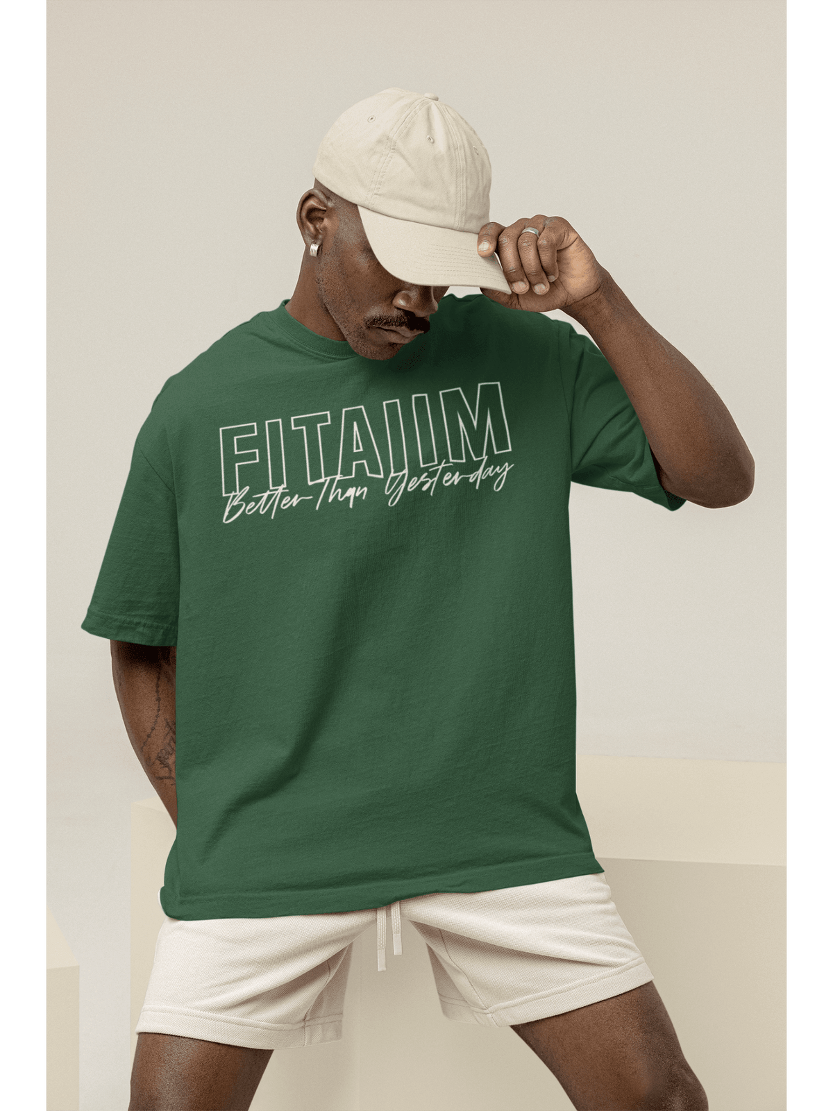 Oversized Men T-Shirt Bottle Green - Fitaiim