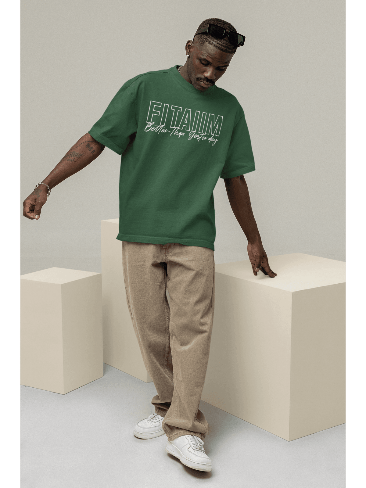 Oversized Men T-Shirt Bottle Green - Fitaiim