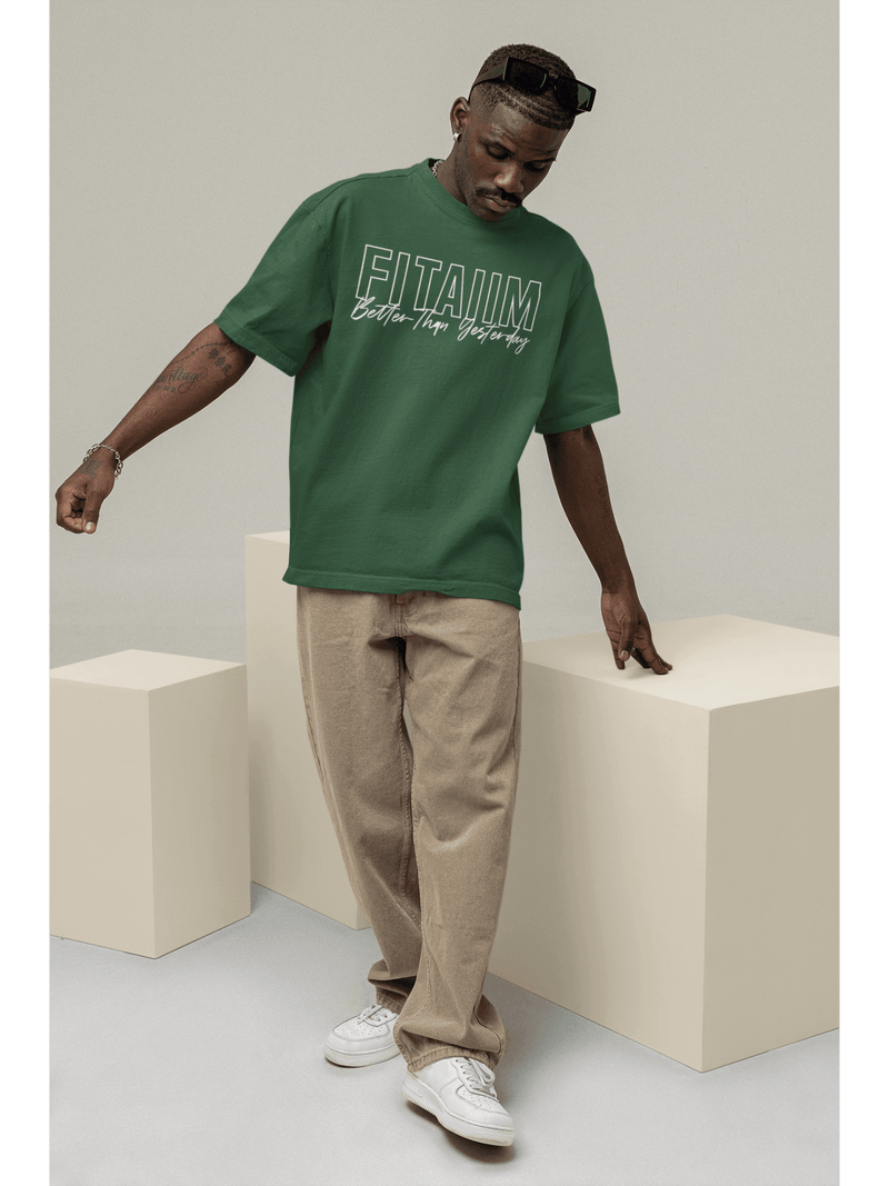Oversized Men T-Shirt Bottle Green - Fitaiim