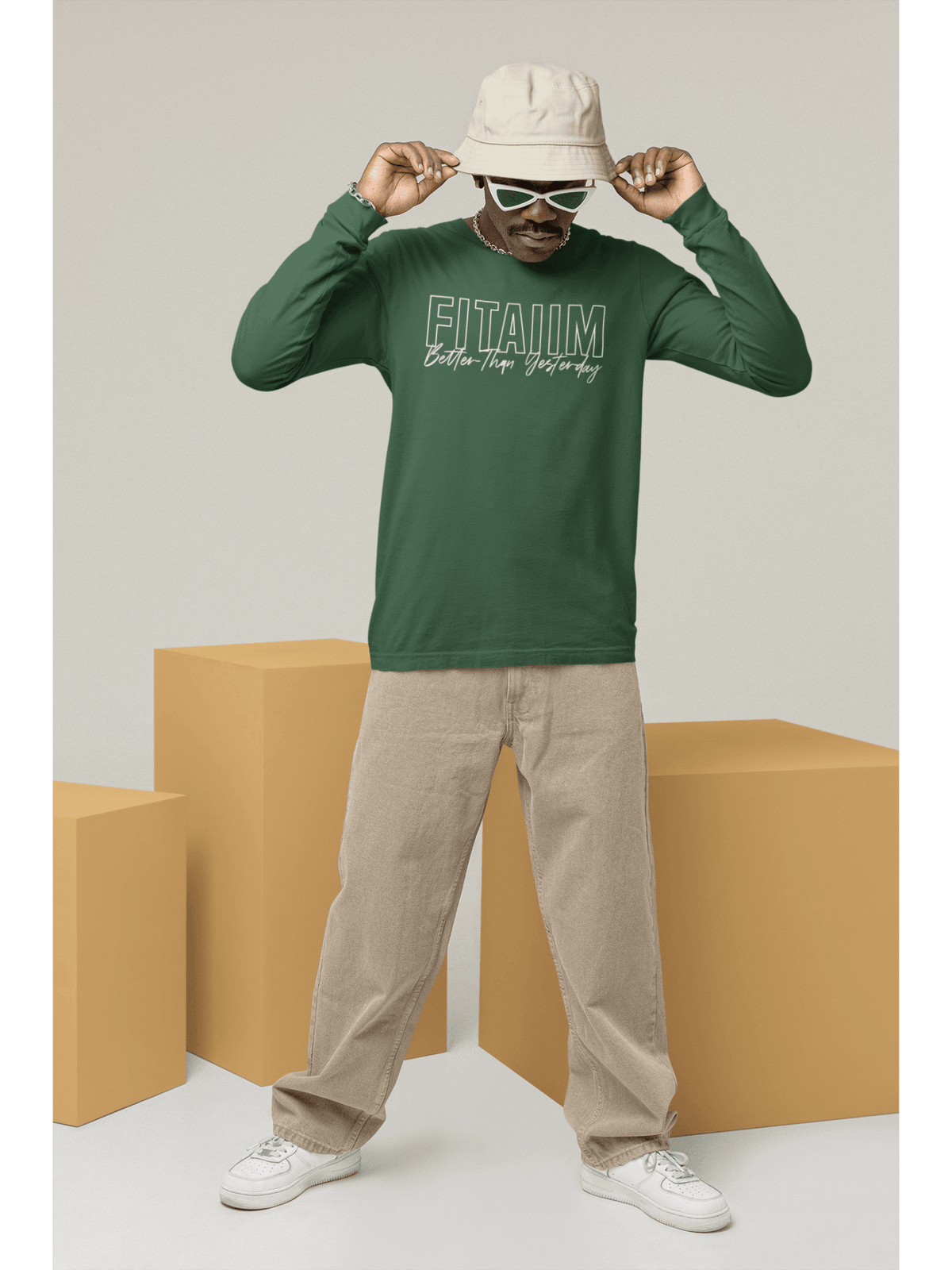 Round Neck Full Sleeve T-Shirt Bottle Green - Fitaiim