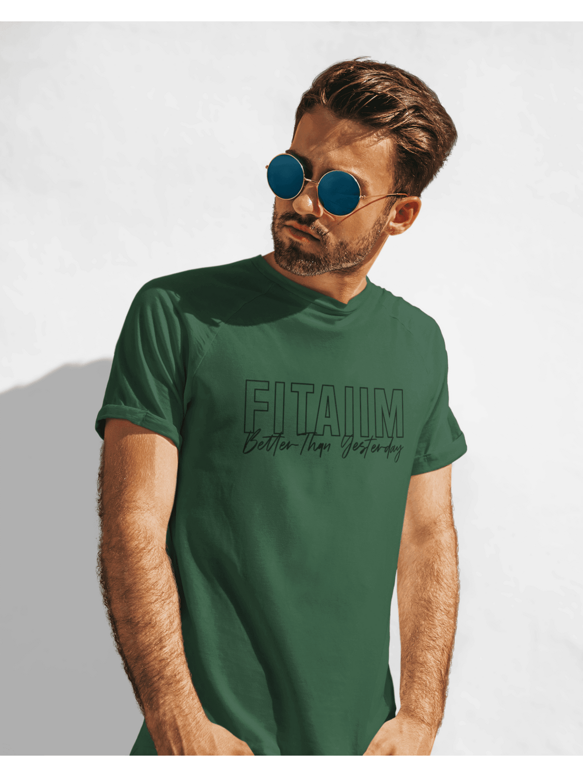 Round Neck T-shirt Bottle Green - Fitaiim