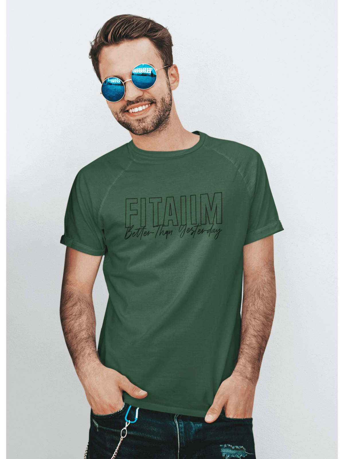 Round Neck T-shirt Bottle Green - Fitaiim