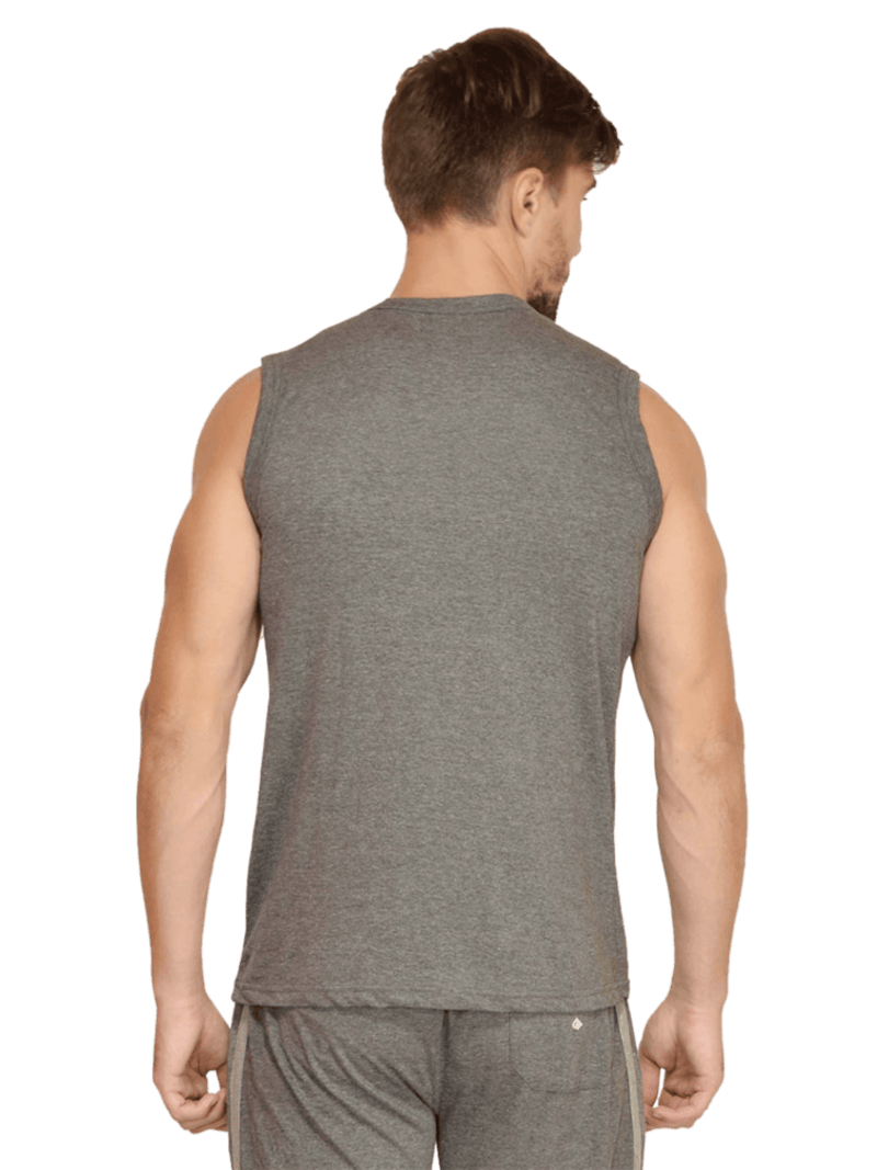 Round Neck Sleeveless Men Tank Charcoal Grey - Fitaiim