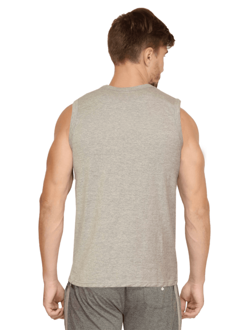 Round Neck Sleeveless Men Tank Grey - Fitaiim
