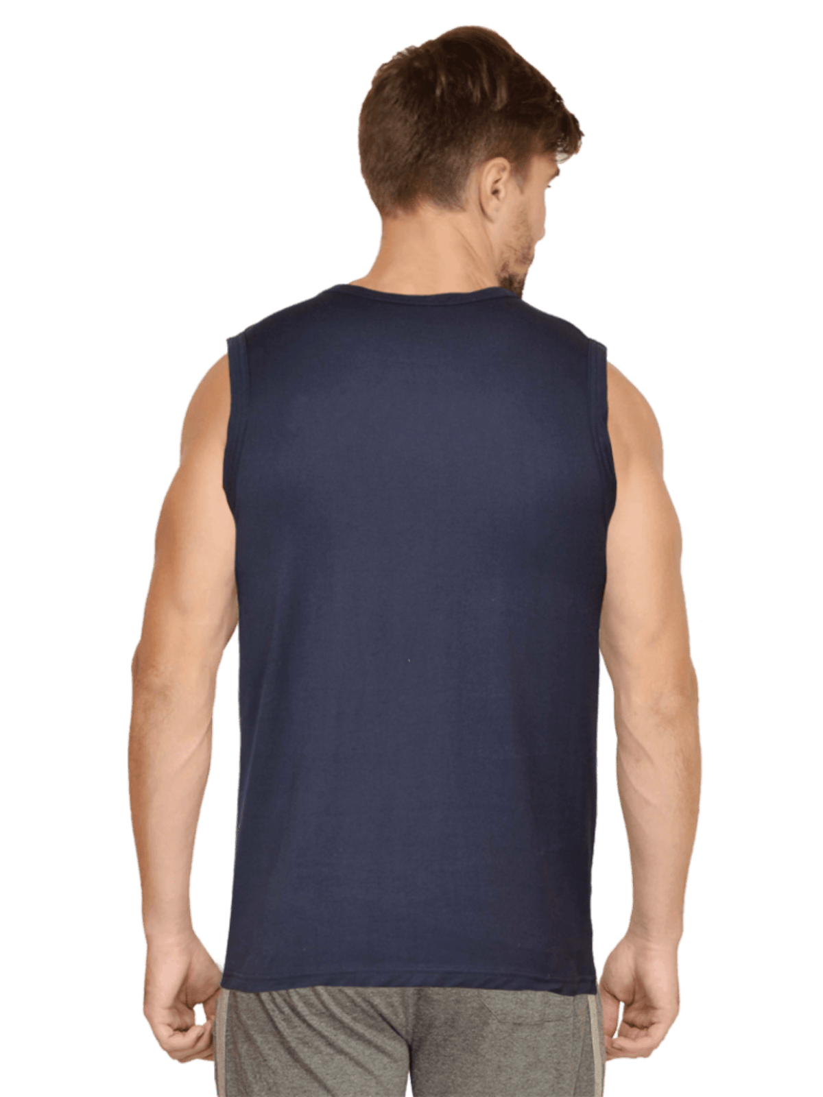 Round Neck Sleeveless Men Tank Navy Blue - Fitaiim