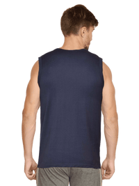 Round Neck Sleeveless Men Tank Navy Blue - Fitaiim