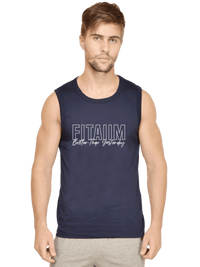 Round Neck Sleeveless Men Tank Navy Blue - Fitaiim