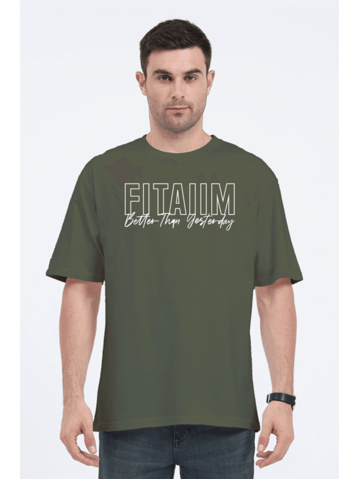 Oversized Men T-Shirt Olive Green - Fitaiim