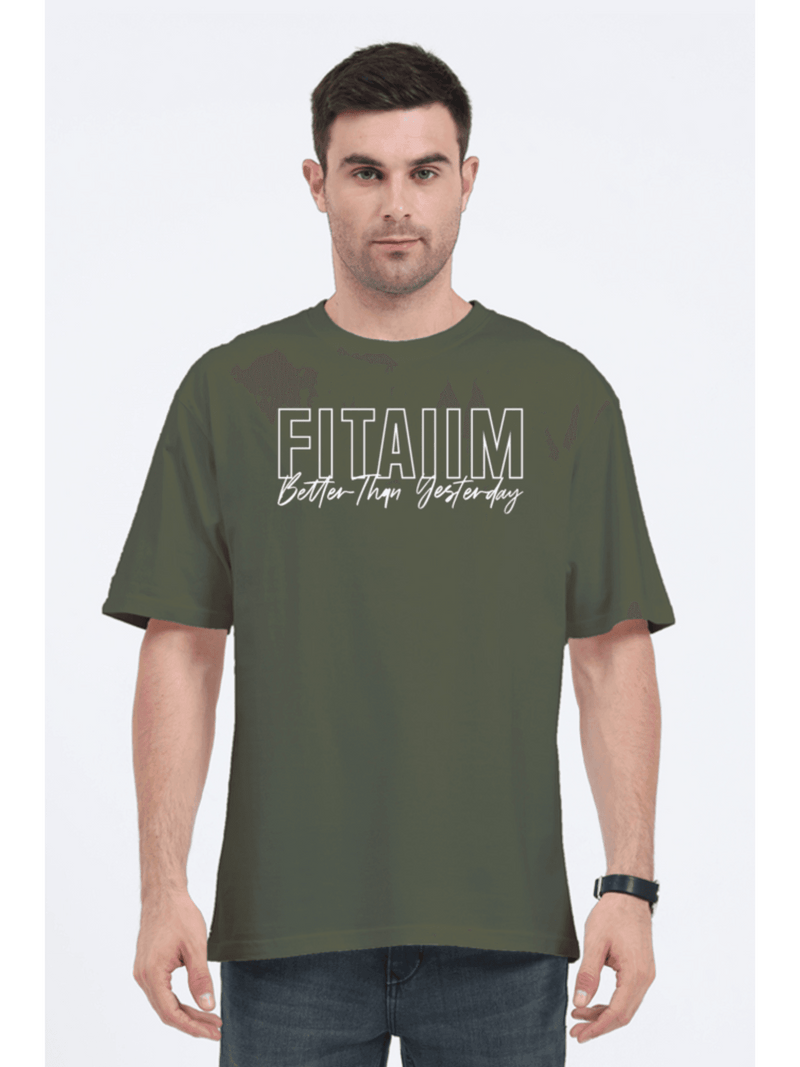 Oversized Men T-Shirt Olive Green - Fitaiim