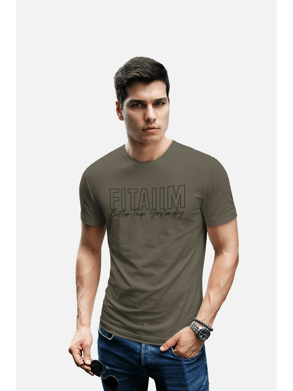 Round Neck T-shirt Olive Green - Fitaiim