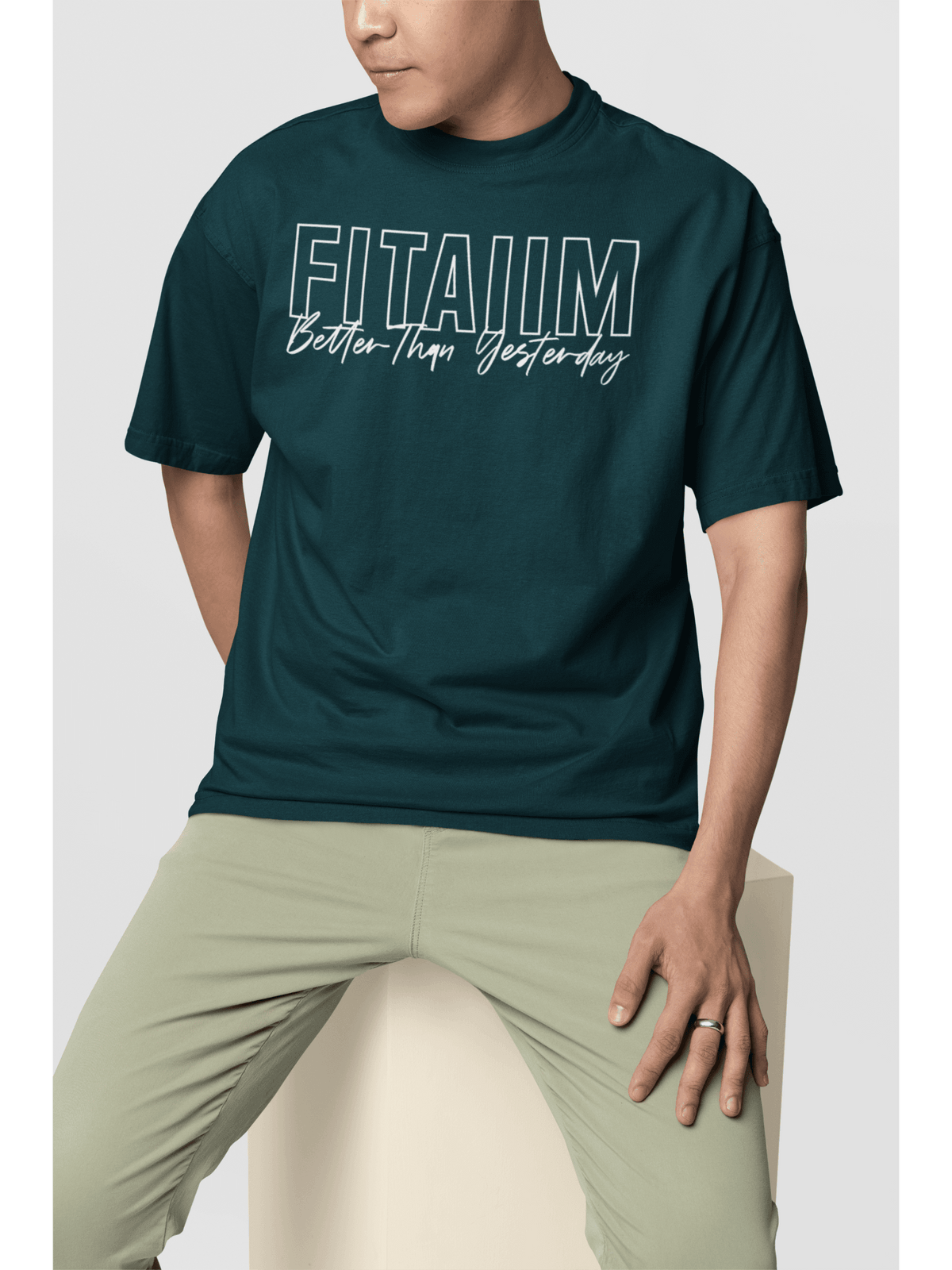 Oversized Men T-Shirt Petrol Blue - Fitaiim