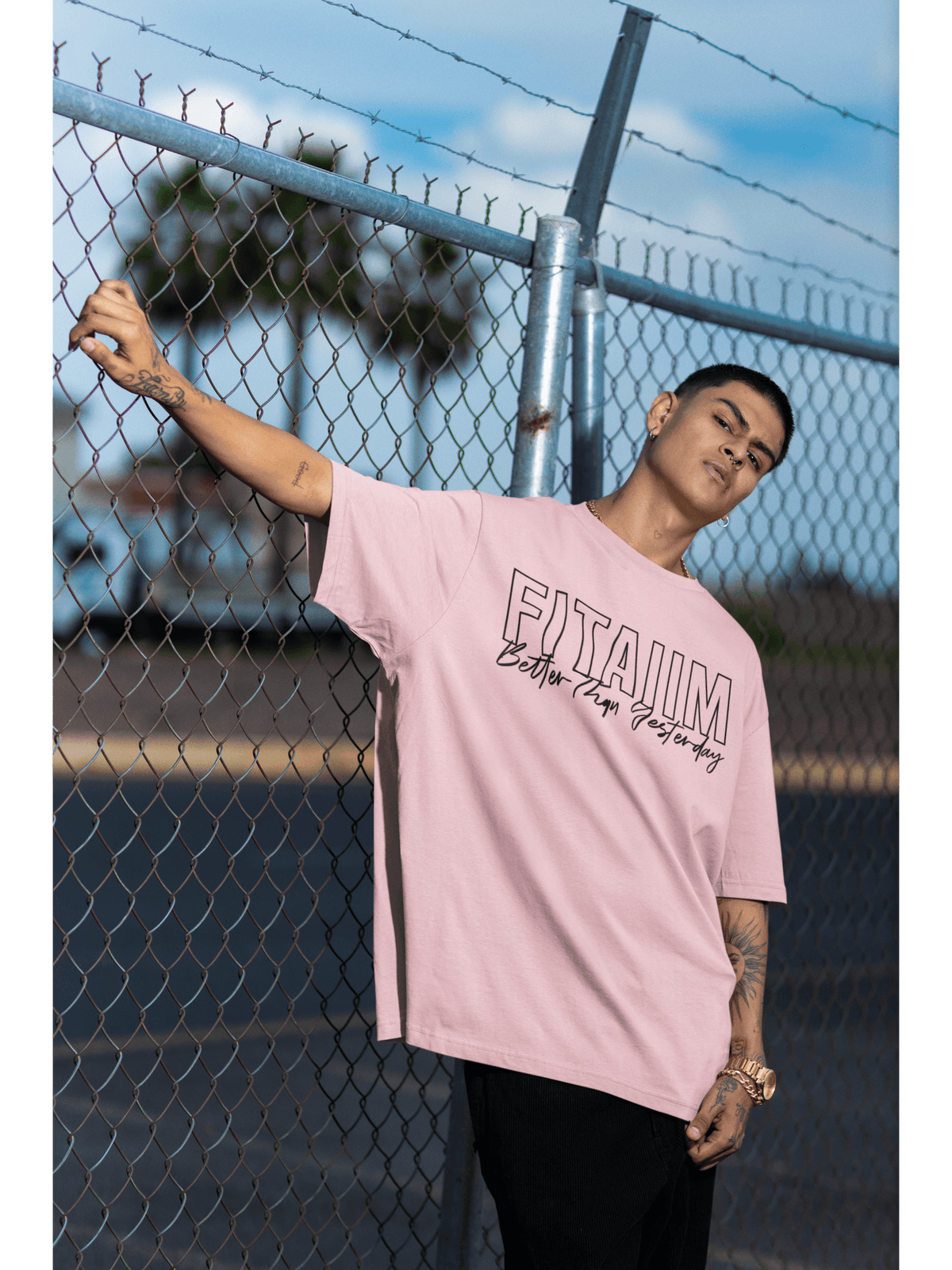 Oversized Men T-Shirt Pink - Fitaiim