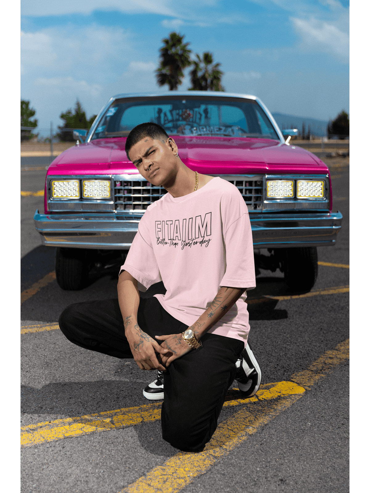 Oversized Men T-Shirt Pink - Fitaiim