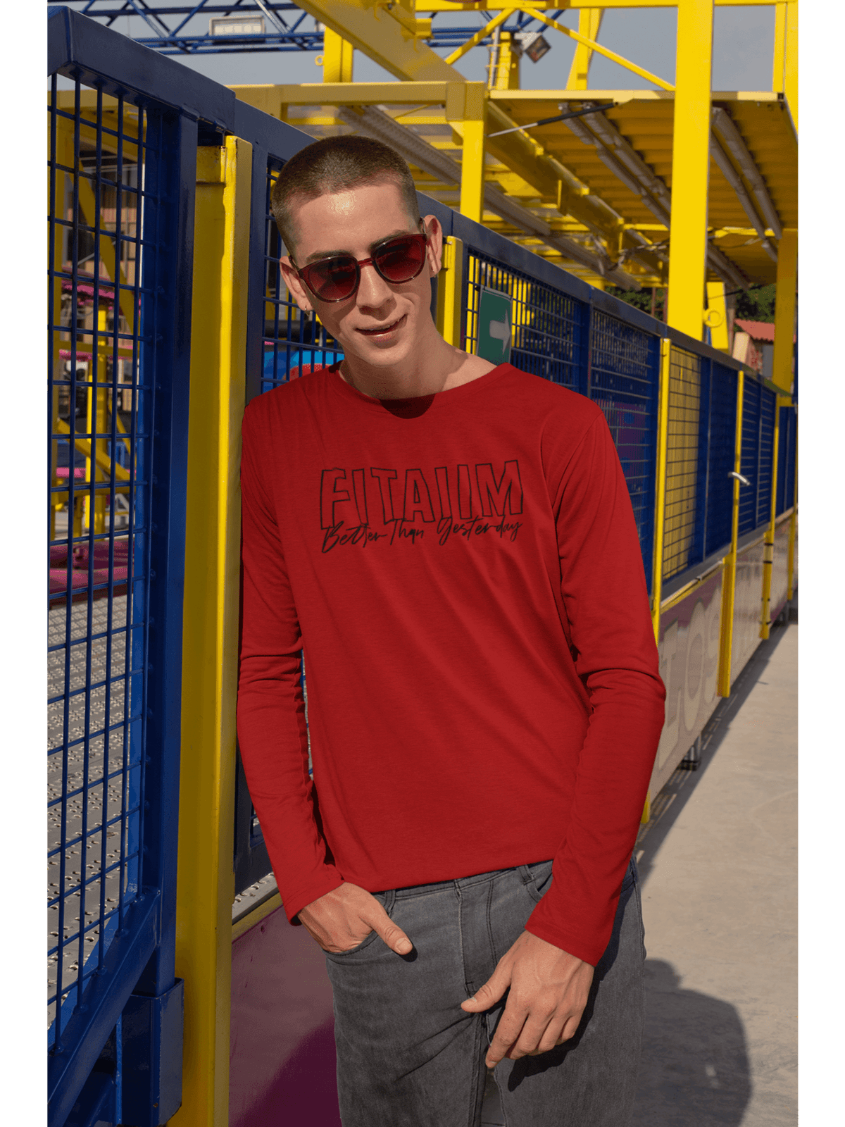 Round Neck Full Sleeve T-Shirt Red - Fitaiim