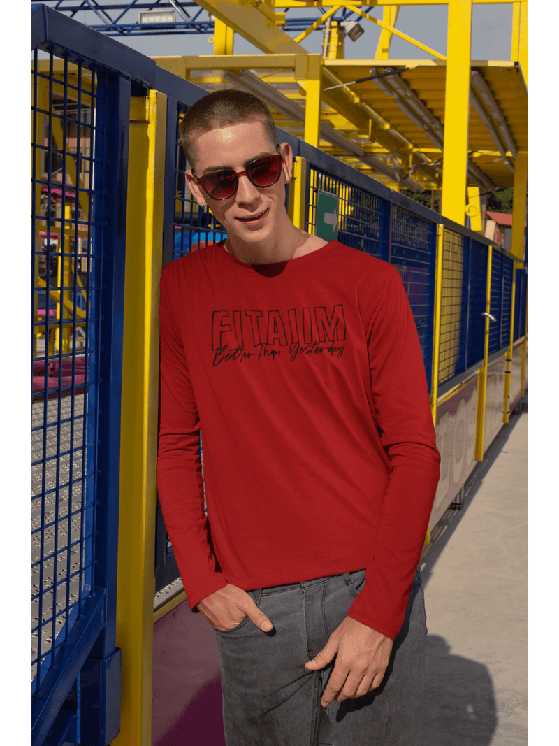 Round Neck Full Sleeve T-Shirt Red - Fitaiim