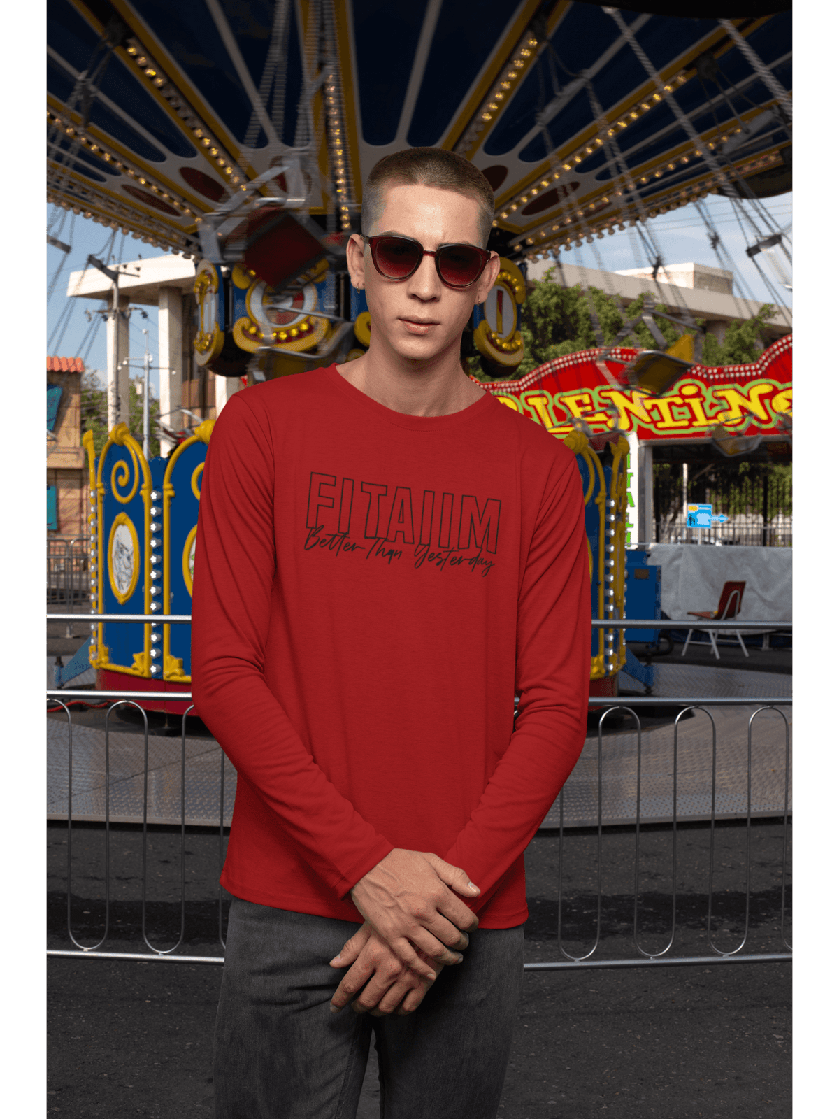 Round Neck Full Sleeve T-Shirt Red - Fitaiim