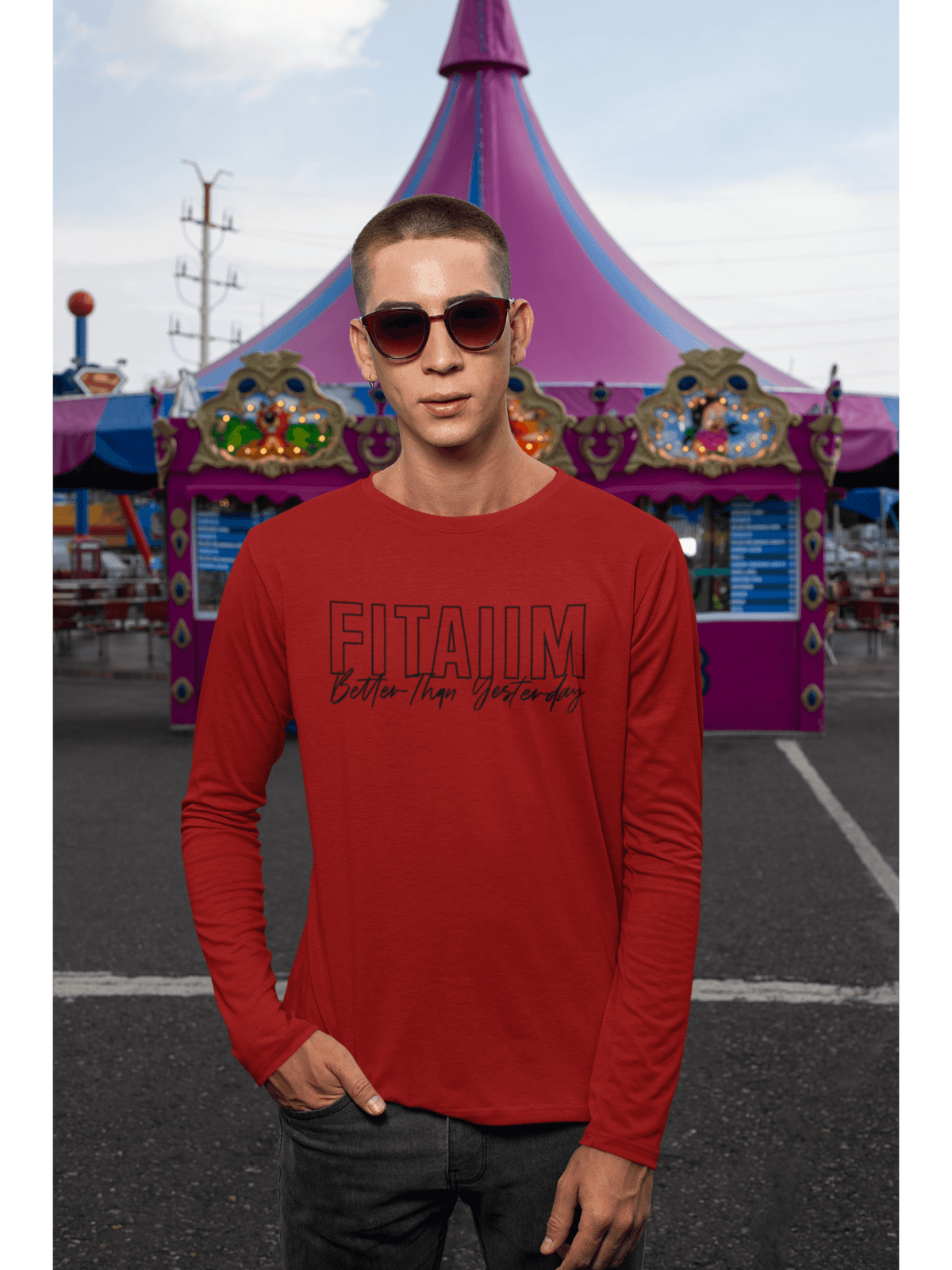 Round Neck Full Sleeve T-Shirt Red - Fitaiim