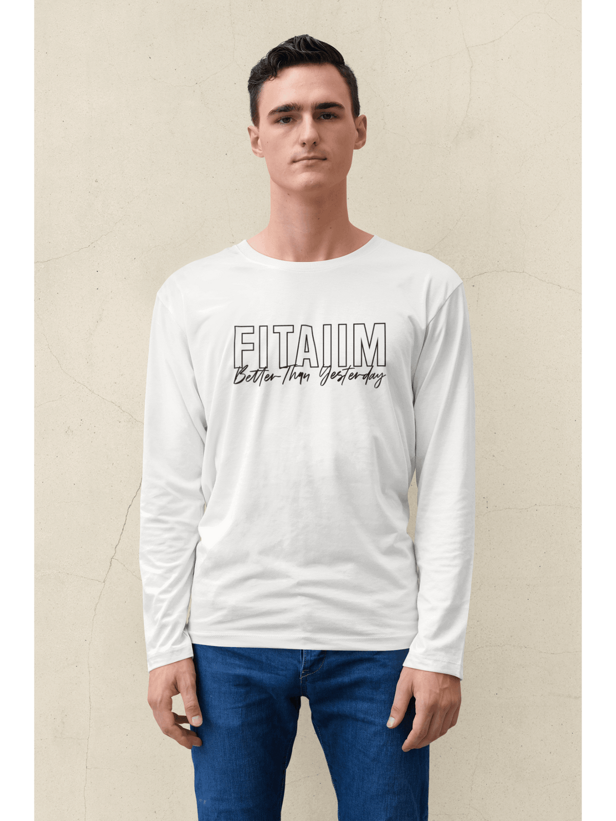Round Neck Full Sleeve T-Shirt White - Fitaiim