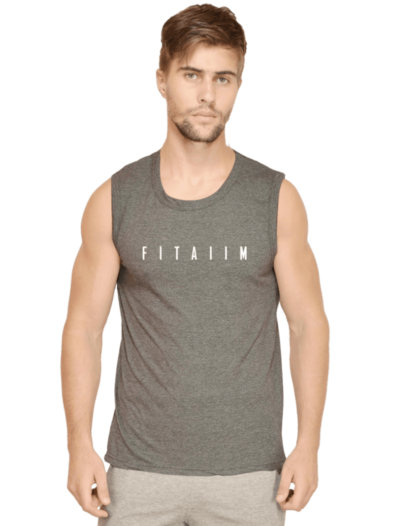 Essential Round Neck Sleeveless Tank Charcoal Grey - Fitaiim