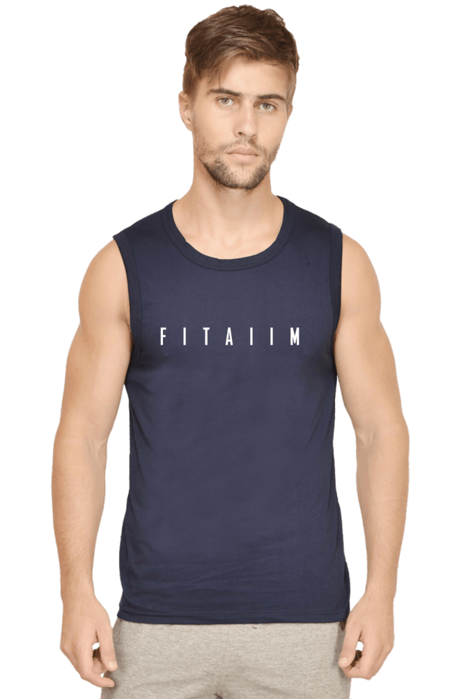 Essential Round Neck Sleeveless Tank Navy Blue - Fitaiim