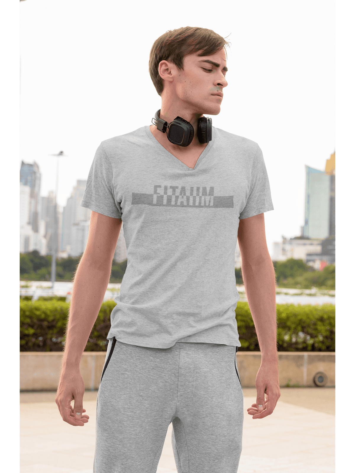 Power V-Neck T-shirt Grey - Fitaiim
