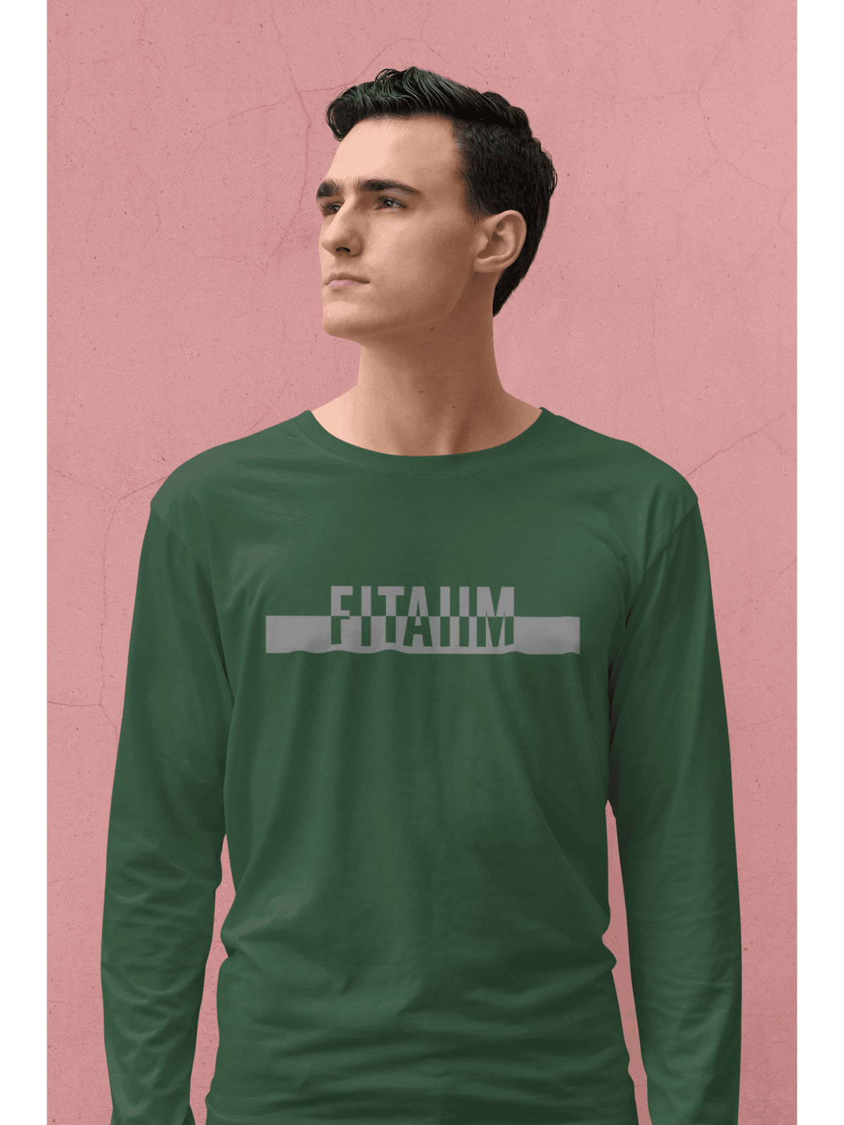 Power Round Neck Full Sleeve T-Shirt Bottle Green - Fitaiim