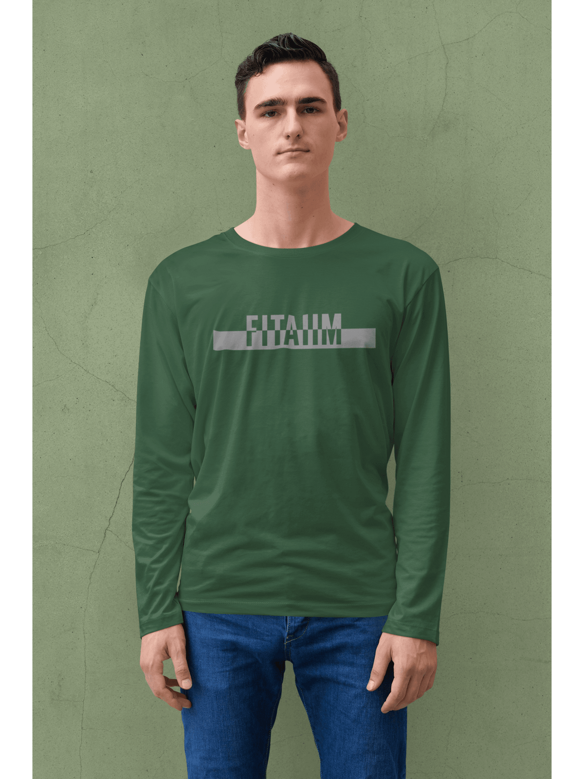 Power Round Neck Full Sleeve T-Shirt Bottle Green - Fitaiim
