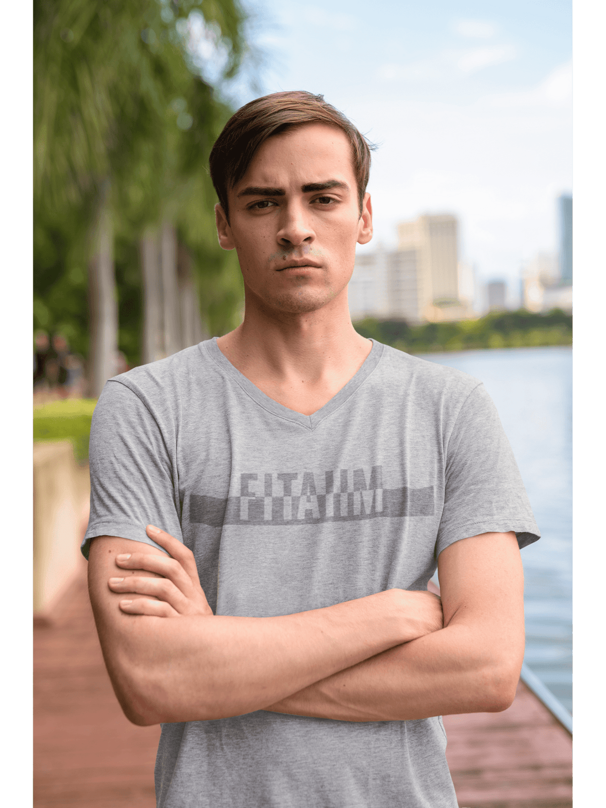 Power V-Neck T-shirt Grey - Fitaiim