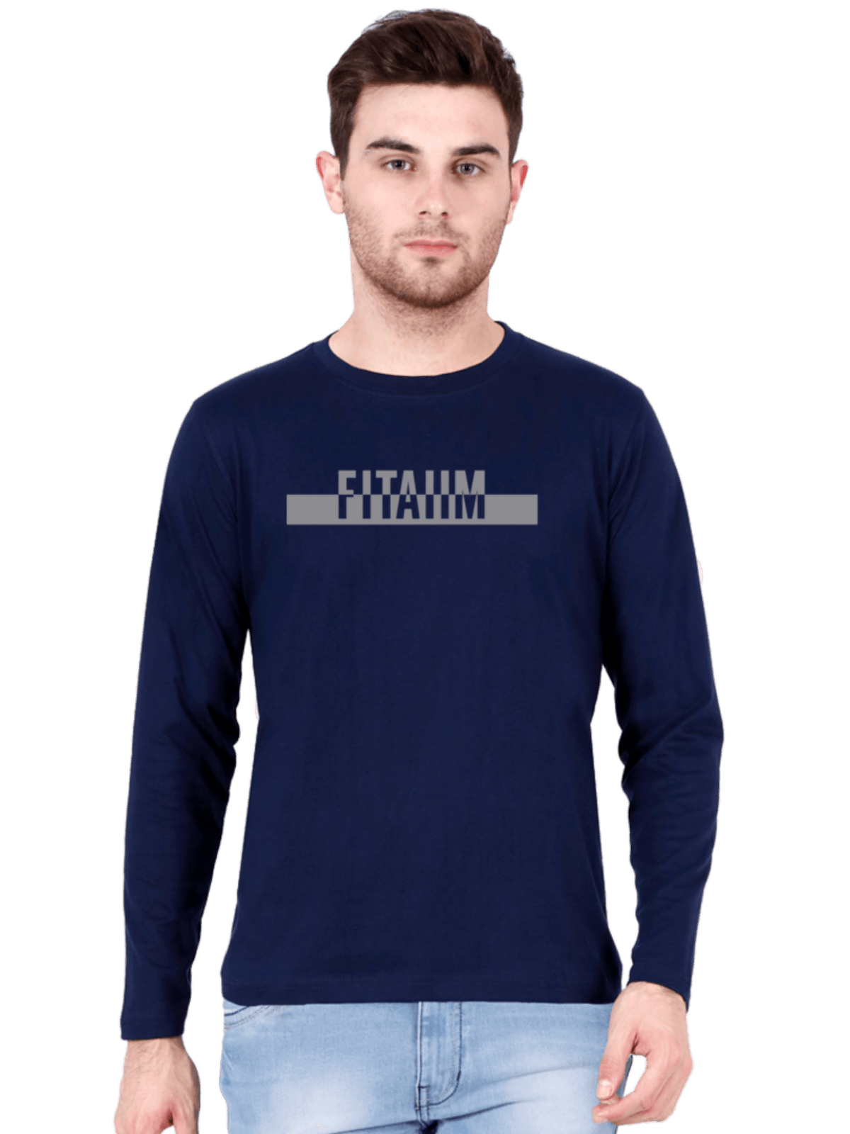 Power Round Neck Full Sleeve T-Shirt Navy Blue - Fitaiim