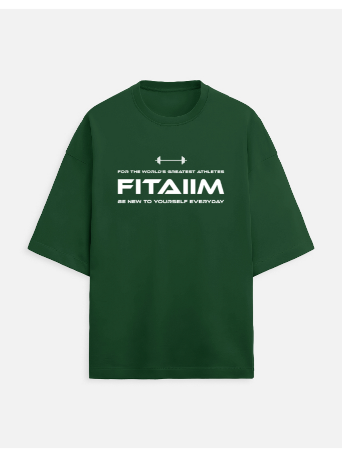 Green t-shirt with 'FITAIM' text on a white background