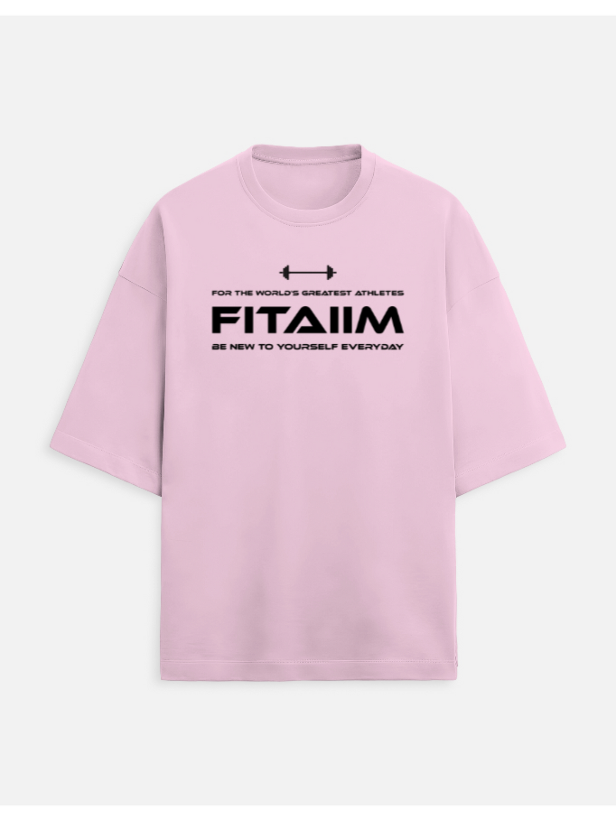 Pink t-shirt with black text on a white background
