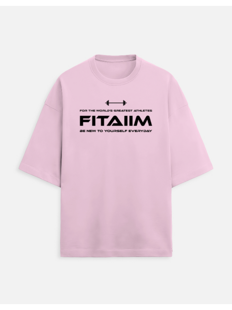 Pink t-shirt with black text on a white background