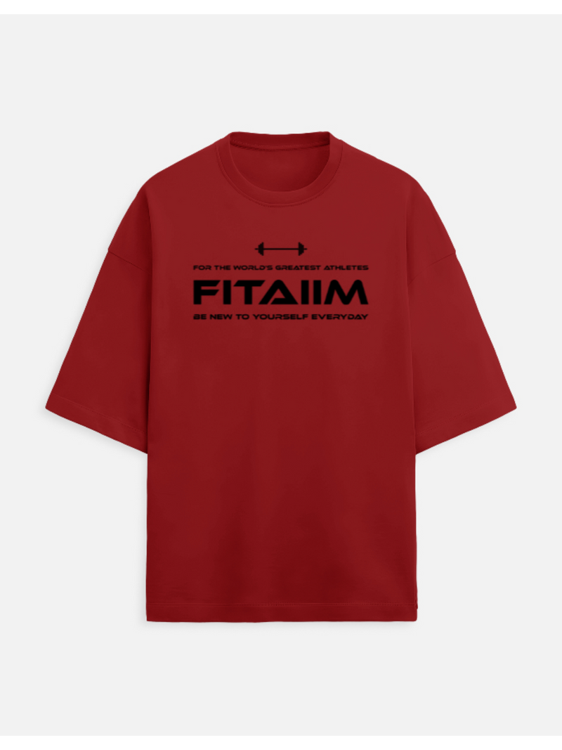 Red t-shirt with black text on a white background